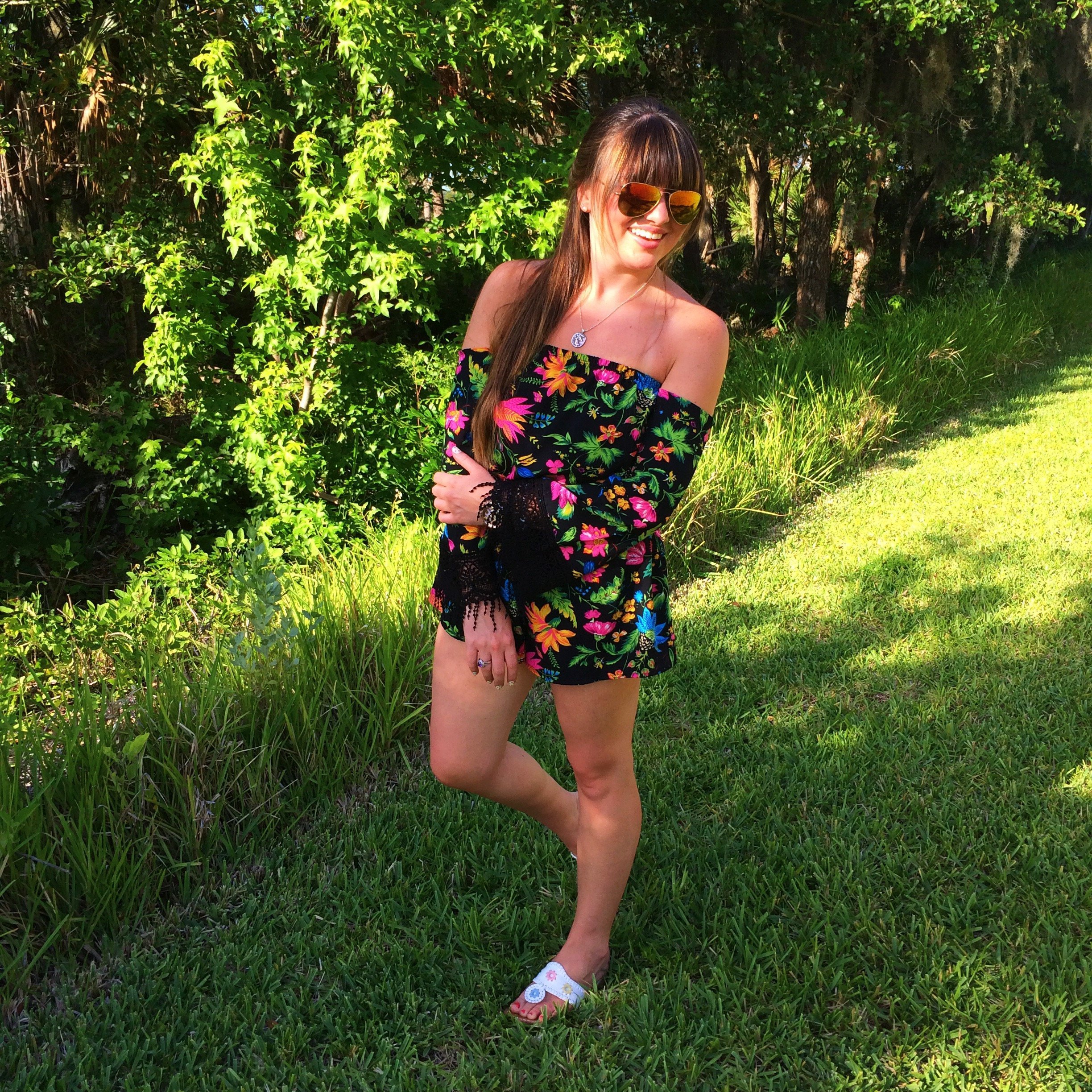 Sunglasses- Ray-bans Romper- Original Piece Boutique Shoes- Jack Rogers